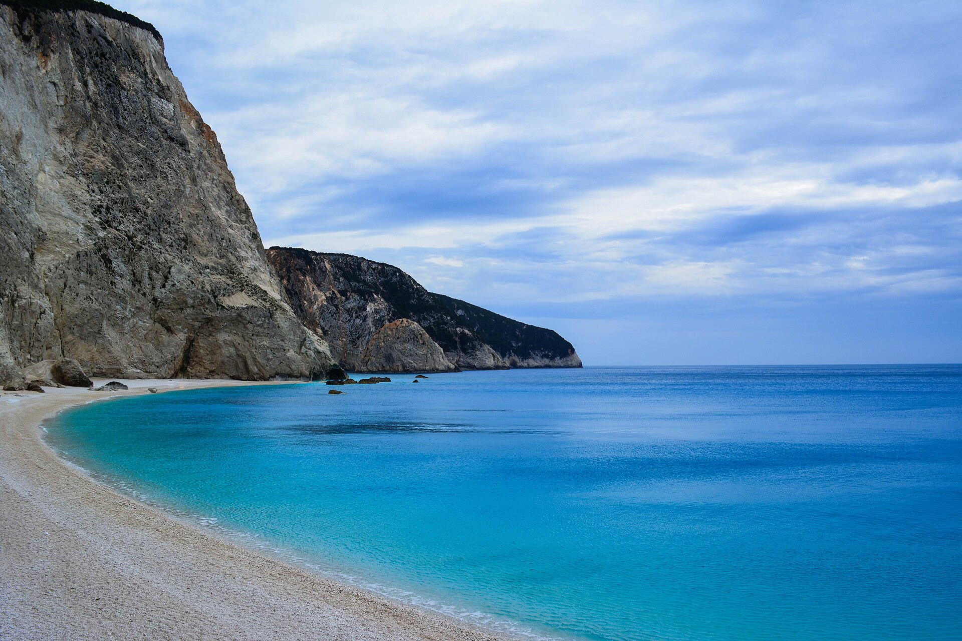 Porto Katsiki beach, Lefkada — turquoise water beneath a tall white cliff